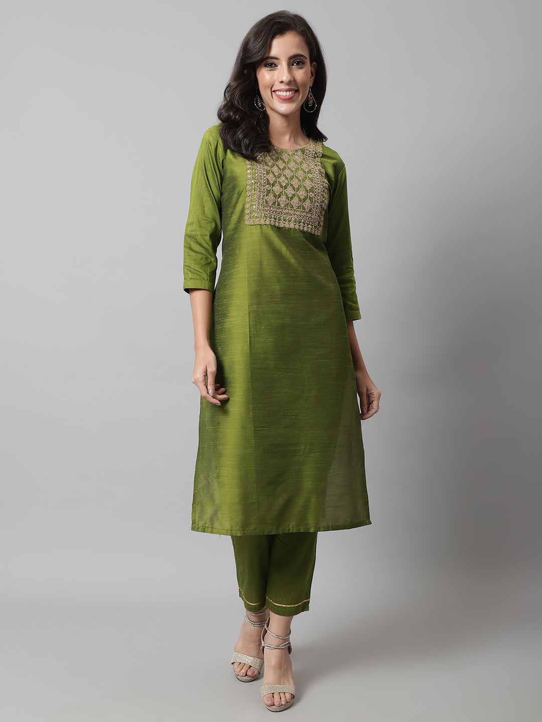 VredeVogel  Women Kurta and Trousers Pant Set Silk Blend