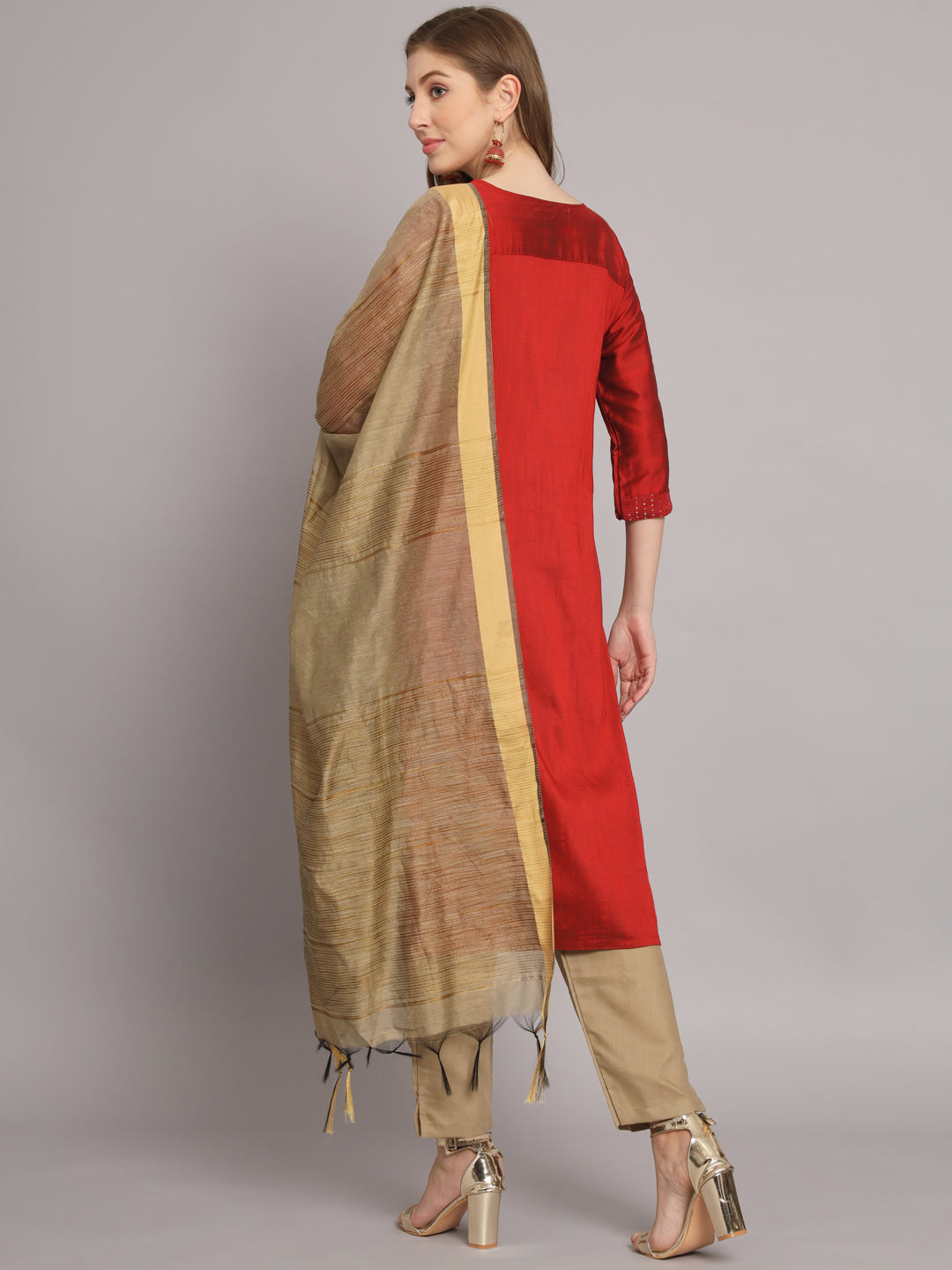 VredeVogel  Women Kurta and Trousers Pant Set Cotton Silk Blend