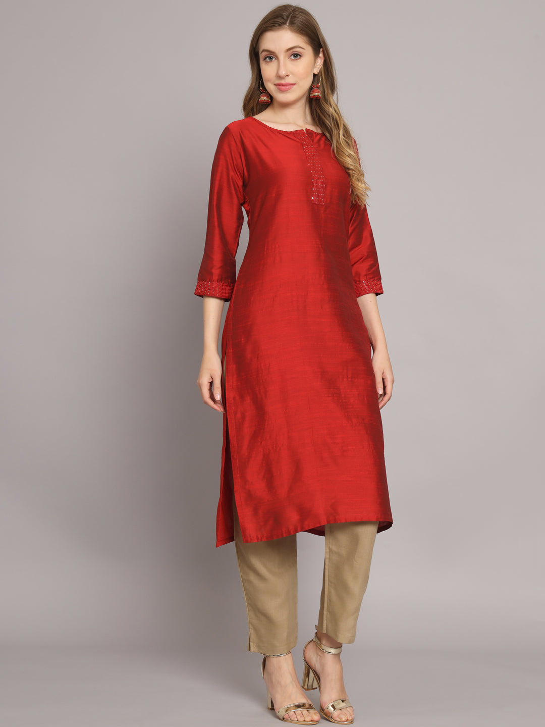 VredeVogel  Women Kurta and Trousers Pant Set Cotton Silk Blend
