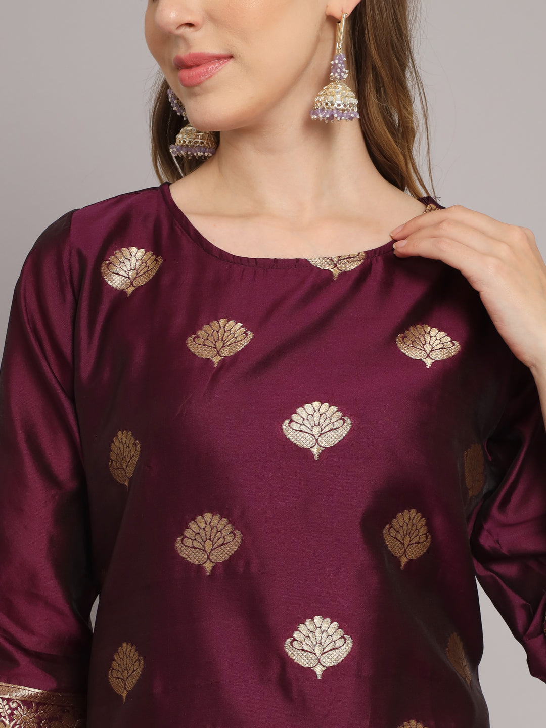 VredeVogel  Women Kurta and Trousers Pant Set Heavy Zari Wok Silk Blend