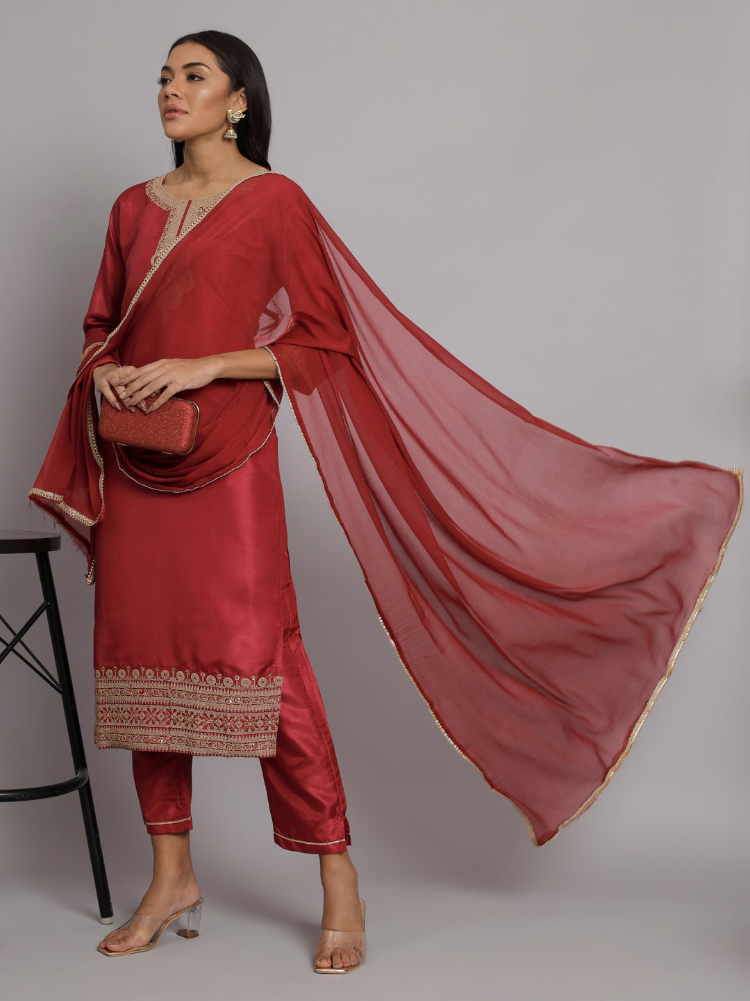 VredeVogel Silk Blend Heavy Zari Work Kurta and Trousers Pant Set